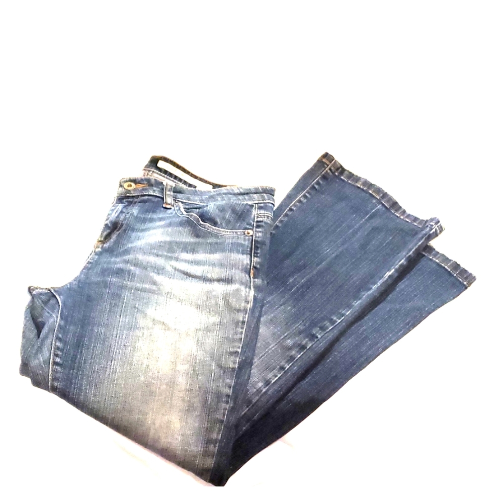 DKNY JEANS Petites Sz 12 Whiskers Denim Ombre Blue Jeans Rise 10" Y2k